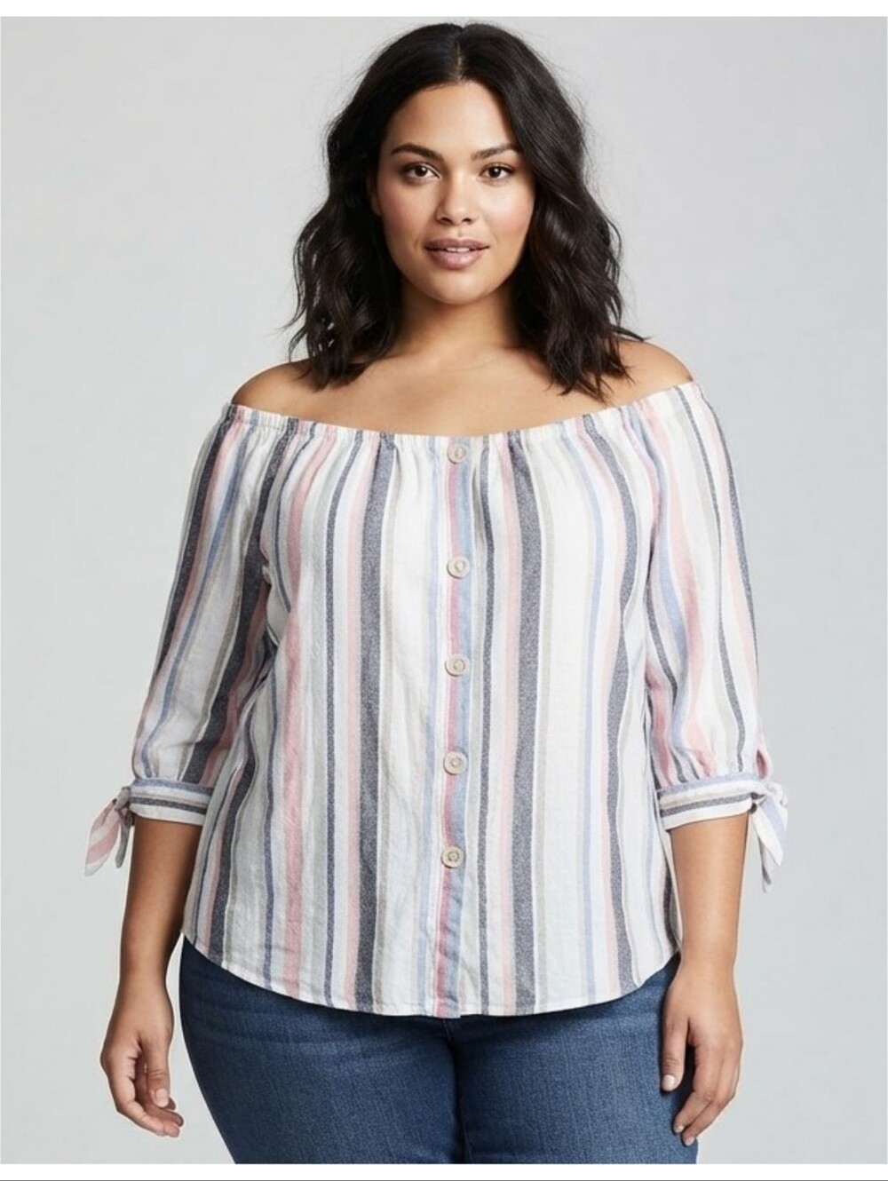 Cato Linen Blend Striped Top Muted Multicolor Size 22/24W